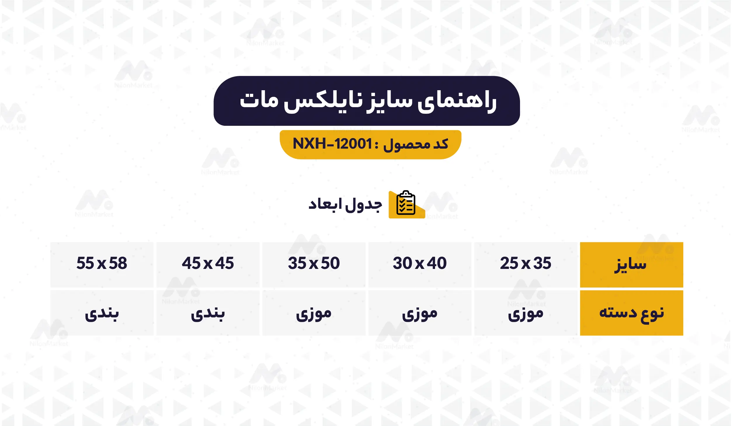 راهنمای ابعاد نایلکس مات